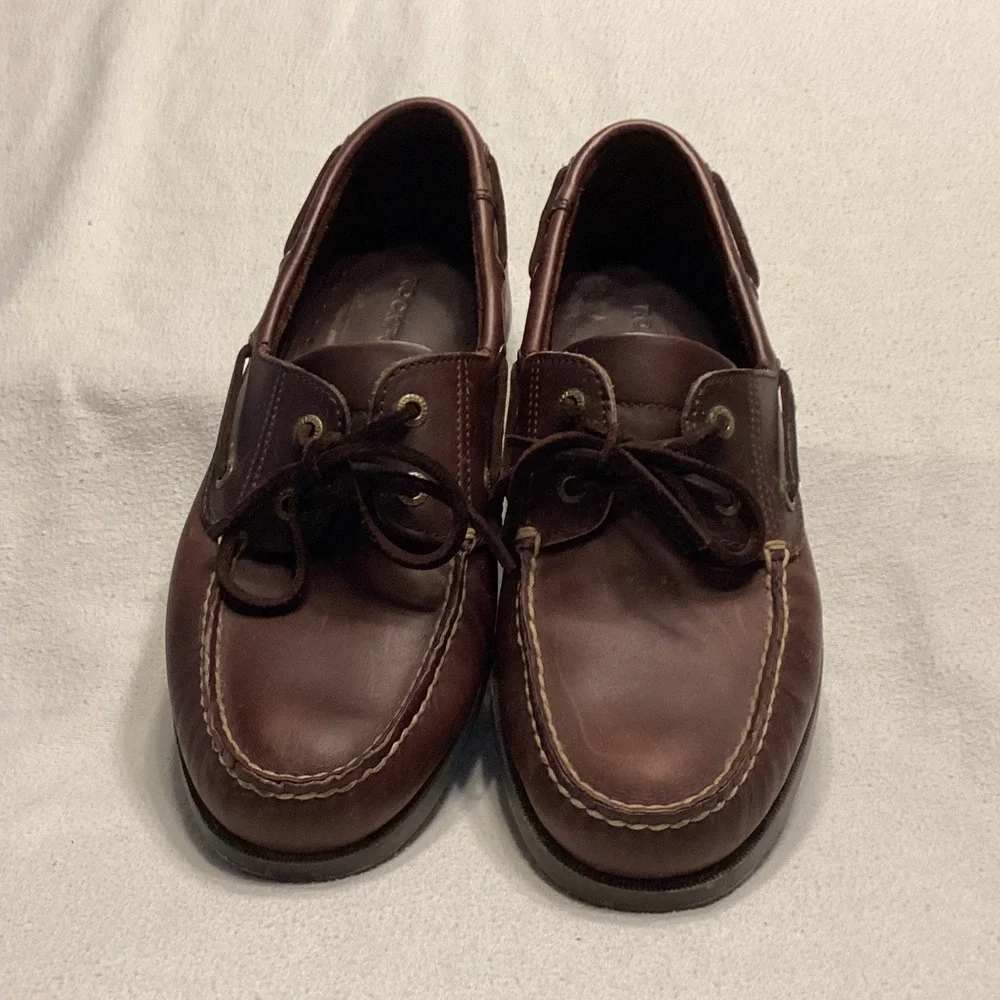 Rockport Mens Brown Leather Boat Shoes Classic Moc Toe Loafers 360 Lacing